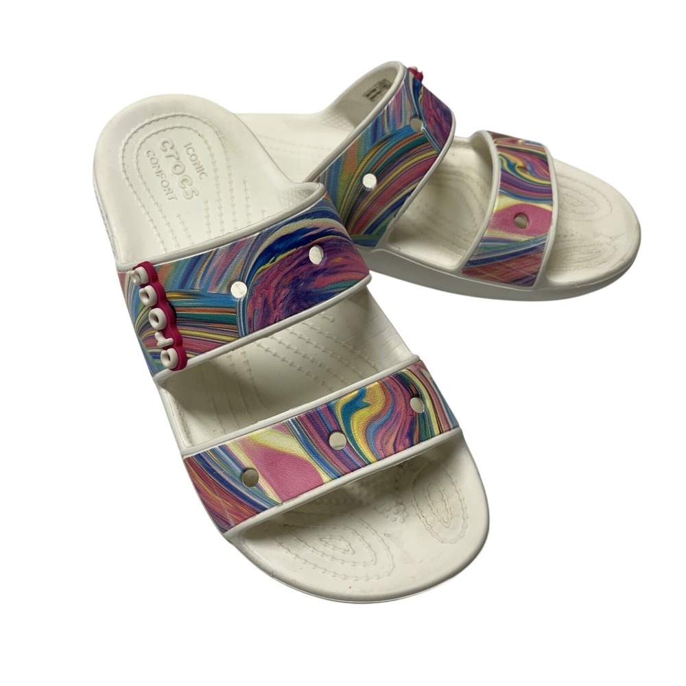 Crocs Double Strap Out Of This World Pastel Rainbow Tie Dye Size W 8 Sandals